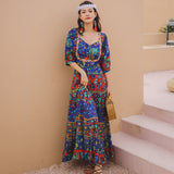 Gypsy Style Dresses Printed Long Dress Ethnic Style Embroidered High Waist Big Swing