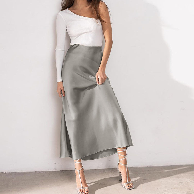 MIDI Mauve Skirt Autumn Mid-Length Skirt Summer Fishtail Skirt Ice Silk Purple