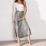 MIDI Mauve Skirt Autumn Mid-Length Skirt Summer Fishtail Skirt Ice Silk Purple