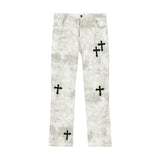 Man Fall Outfits Hip Hop Letter Paint-Splashing Style Graffiti Jeans Loose Straight Trousers