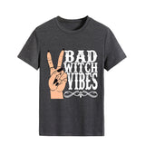 Halloween Costumes Bad Witch Vibe Shirt Pullover Simple Printed Crew Neck Top T-shirt Loose Short Sleeve