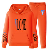 Vlone Hoodie & Pants 2 Piece Set Sweatshirt Autumn Print Baggy Coat