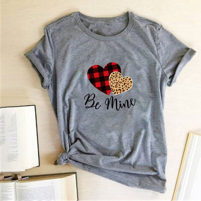Valentine's Day T Shirts Couples Leopard Plaid Love Women's T-shirt Loose T-shirt