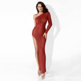 Kendall Jenner Wedding Guest Dress Hollow-out Sexy Women's High Slit Knitted