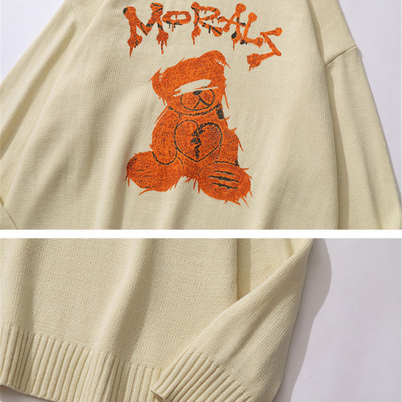 Men Sweater Cartoon Bear Printed Sweater Men's Autumn