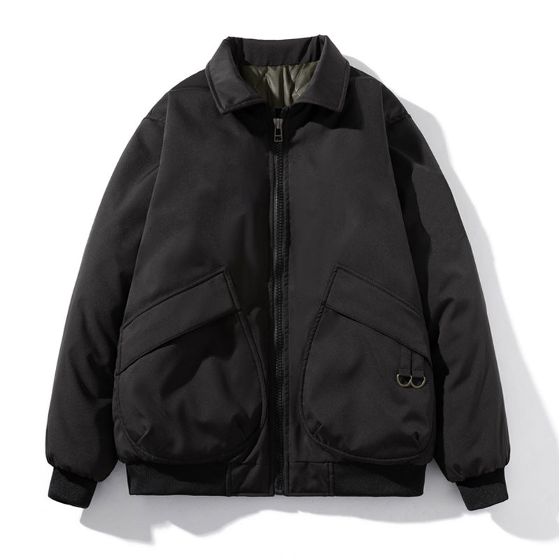Varsity Jacket Retro Lapels Cotton Jacket Men'S Solid Color