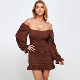 Coachella Music Festival Outfits Autumn Solid Color Fashion Ruffled Pleated Sexy Jumpsuit