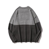Men Sweater Cartoon Bear Jacquard Color Matching Sweater Men's Loose Pullover