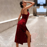 Long Sleeve Burgundy Dress Formal Autumn and Winter Dress Slit Midi Skirt
