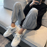 Grey Sweatpants Sports Pants Female Autumn and Winter Loose Slimming Casual