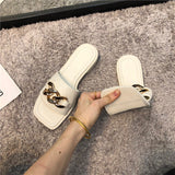 Finn Chain Pointed Toe Mule Summer Metal Buckle Soft Bottom Soft Leather Open Toe Slippers