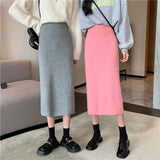 MIDI Mauve Skirt Slit Knitted Skirt Women's Autumn and Winter Midi Skirt