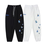 Man Fall Outfis Autumn Funny Cartoon Bear Print Ankle Banded Pants Couple Track Sweatpants