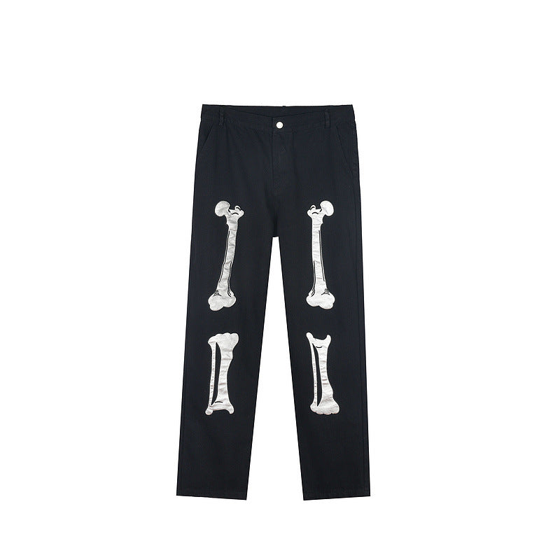 Man Fall Outfits Street Hip-Hop Reflective Bone Stitching Hiphop Jeans Men Loose Trendy
