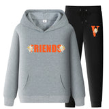 Vlone Hoodie & Pants 2 Piece Set Printed Sweater Casual