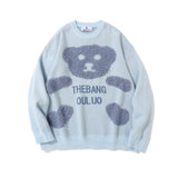 Men Sweater Towel Embroidery Cartoon Bear Knitwear Men High Street Fashion Brand Loose round Neck Sweater