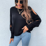Women Pullover Knit Sweater Women's Autumn and Winter Sleeve Hollow Sweater