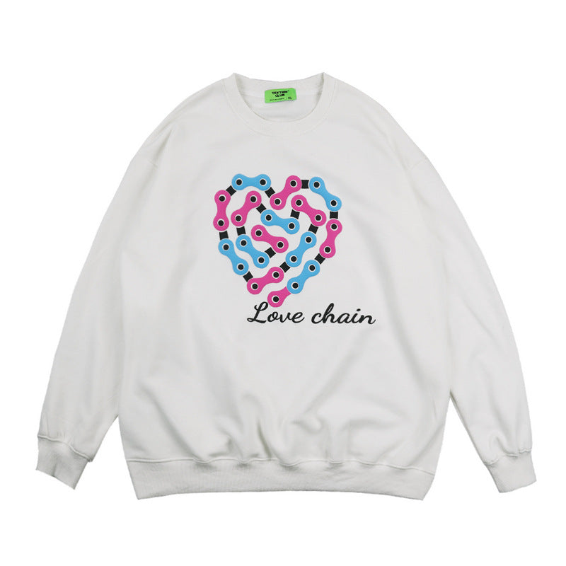 Man Fall Outfits Retro Hip Hop Couple Sweater Men's and Women's Heart Print Loose Leisure Sports Coat