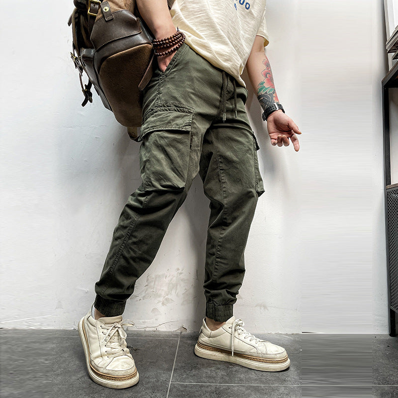 Cuffed Cargo Pants Summer Drawstring Elastic Retro Overalls