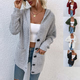 Women Cardigan Knit Sweater Autumn and Winter Hooded Sweater Cardigan Sweater Women's Coat