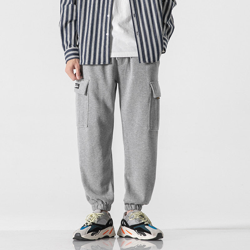 Man Fall Outfis Autumn Solid Color Simple Multi-Pocket Workwear Sweatpants Men Loose Casual Jogger Pants
