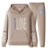 Vlone Hoodie & Pants 2 Piece Set Sweatshirt Autumn Print Baggy Coat