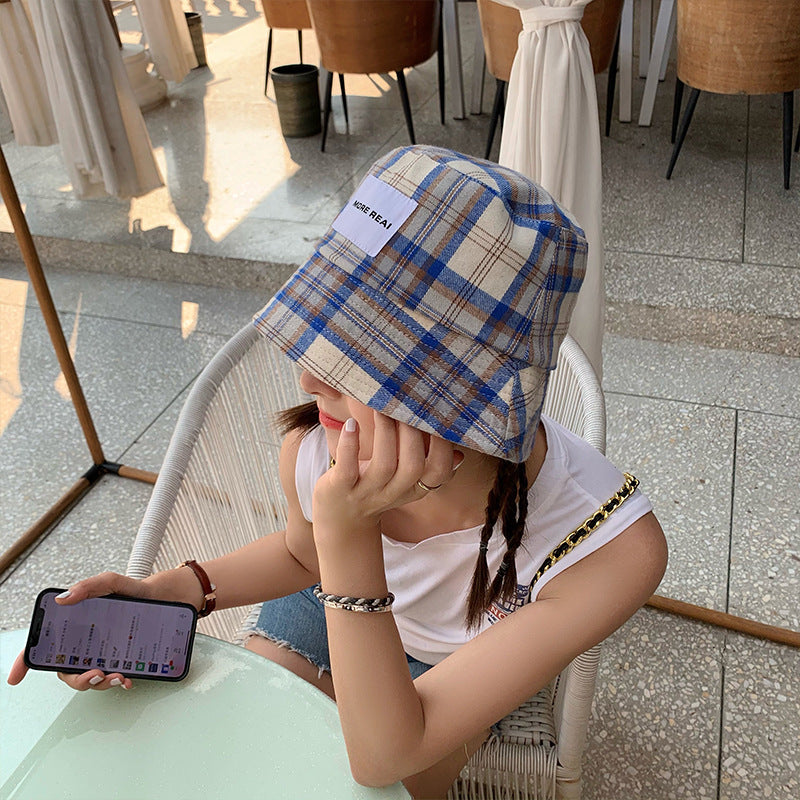 Vintage Check Bucket Hat Plaid Letters Bucket Hat
