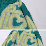 Men Sweater Letter Jacquard Sweater Men's Street Trend round Neck Sweater Loose Pullover