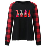 Valentine's Day T Shirt Long Sleeve Plaid Sleeve Valentine's Day Heart Printing T-shirt