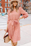 Kendall Jenner Wedding Guest Dress Printed Long Sleeve V-neck Loose Casual Lace up