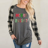 Merry and Bright Sweatshirts Merry and Bright Printed Contrast Color Stitching Long Sleeve T-shirt
