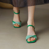 Nude Low Block Heel Open Toe Sandals Chunky Heel Roman Shoes