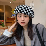 Vintage Check Bucket Hat Beret Plaid