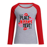 Valentine's Day T Shirts Couples Lip Pattern Loose Long Sleeve T-shirt