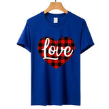 Valentine's Day T Shirt Love Letter Color Plaid Printed Pullover Short Sleeve Women's T-shirt