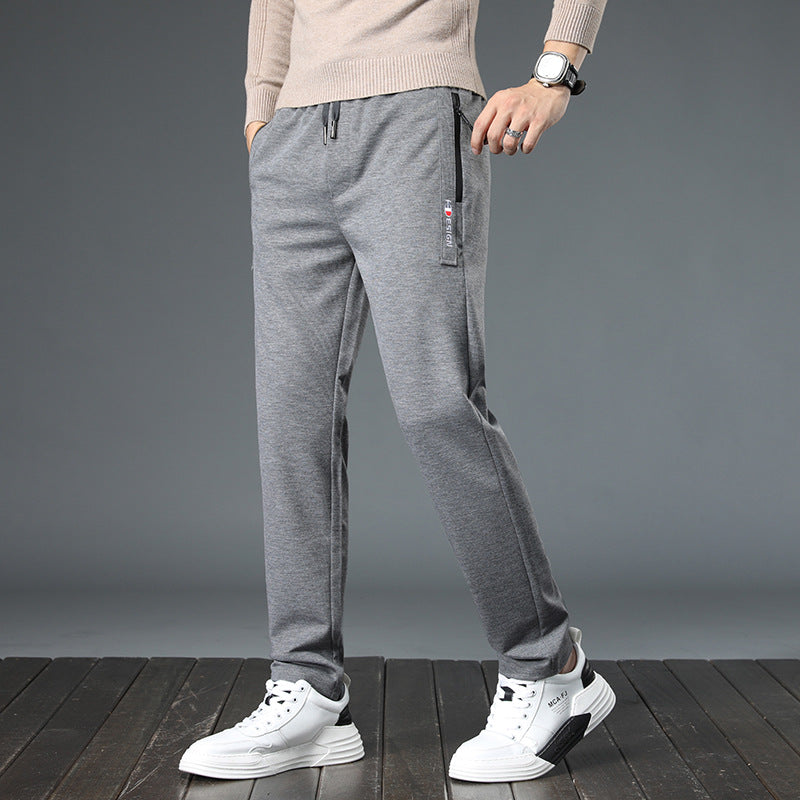 Grey Sweatpants Men's Spring and Autumn Straight Loose Winter Gray with Zipper Sports
