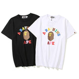 Bathing Ape T Shirt Spring and Summer Ape Head Color Letter Print Short-Sleeve Loose Couple Casual T-shirt