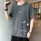 Men T-Shirts Half Sleeve Loose round Neck Print