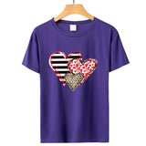 Valentine's Day T Shirt Men's and Women's Colorful Plaid Printed Pullover Short Sleeve Women's T-shirt