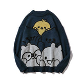 Men Sweater Cartoon Jacquard Sweater Men's Trendy Loose Pullover