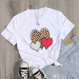 Valentine's Day T Shirts Couples Leopard Print Heart Printing Women's Pullover Short Sleeve T-shirt