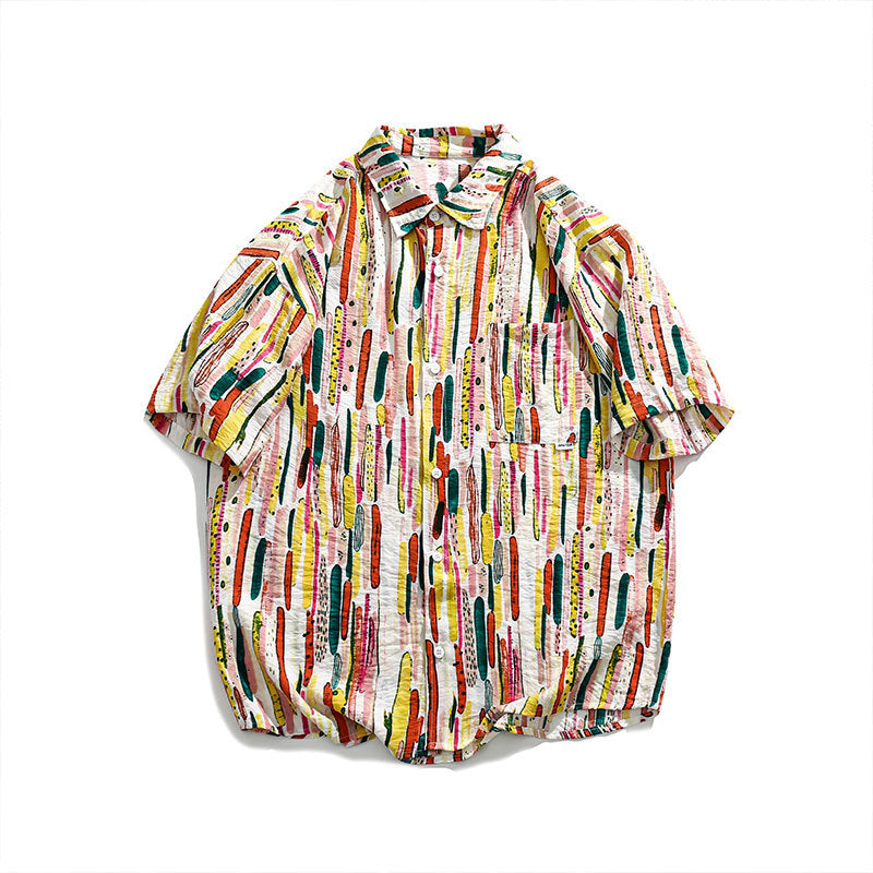 Men T Shitrs Contrast Color Ink Graffiti Printing Lapel