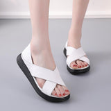Highway Flat Sandals Summer Thick-Soled Leather Vintage Peep Toe Fashion Platform Height Increasing Wedge Sandals