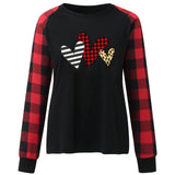 Valentine's Day T Shirt Plaid Sleeve Love Heart Printing Long Sleeve T-shirt