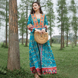 Gypsy Style Dresses Embroidered Ethnic Style V-neck Printing