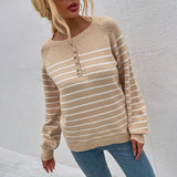 Women Pullover Knit Sweater Autumn and Winter Striped Pullover Fashion Sweater Top