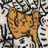 Men Sweater Cat Pattern Jacquard Knitwear Men Street Loose round Neck Sweater