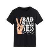 Halloween Costumes Bad Witch Vibe Shirt Pullover Simple Printed Crew Neck Top T-shirt Loose Short Sleeve