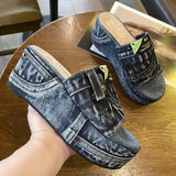 High Heels Slides Summer Denim Platform High Heel Sandals