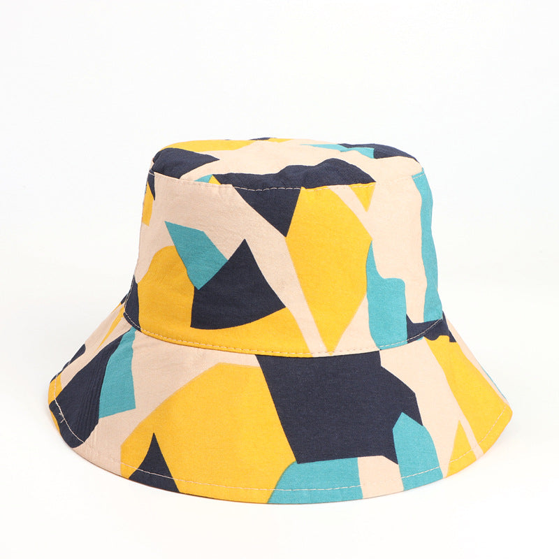 Bucket Hat Fishing Cap Cotton Print Fisherman Hat Geometric Bucket Hat Boy and Girl Sunshade Hat